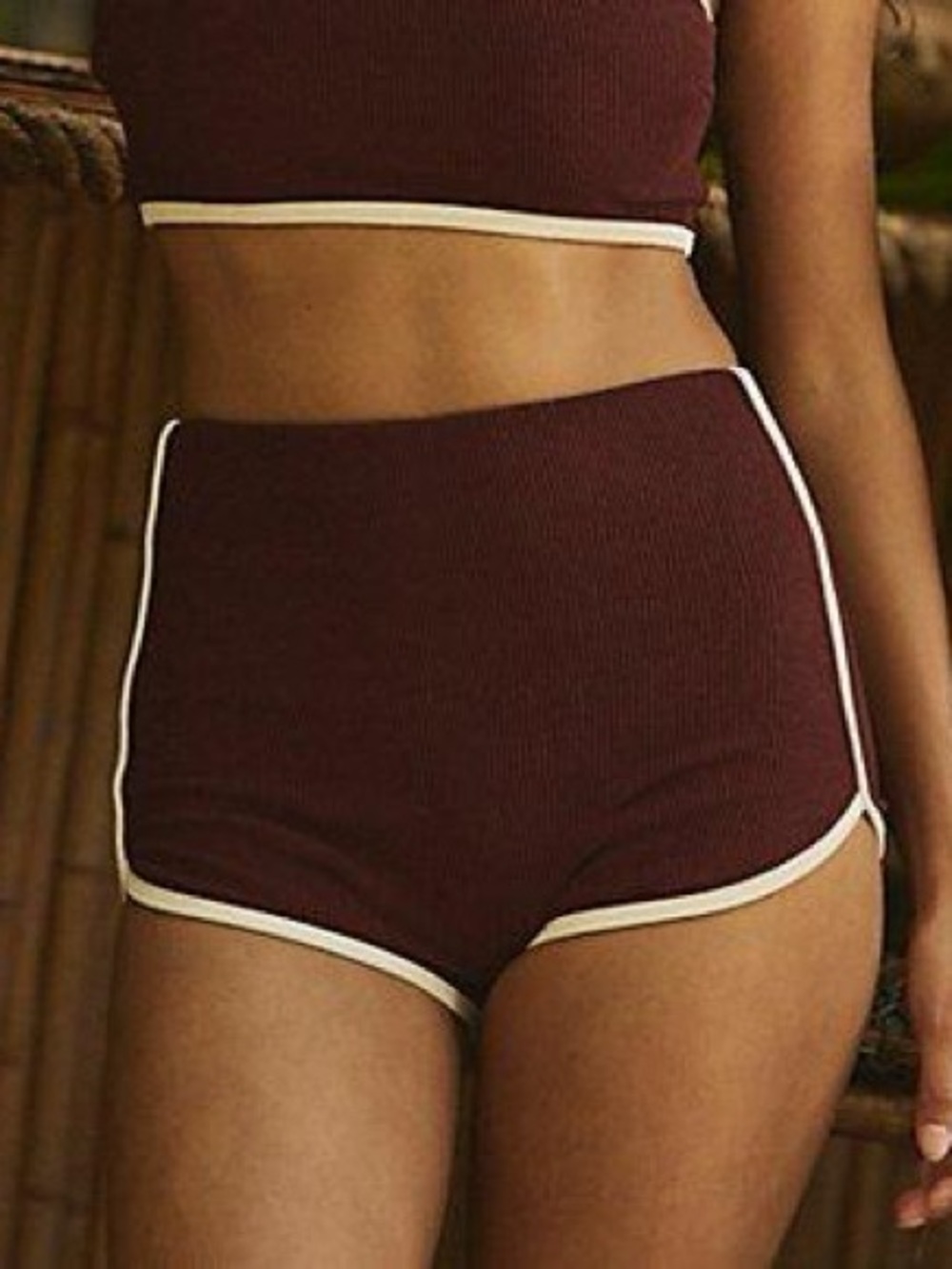 NWT new XS free people Rhythm Burgundy brown white stripe swim boy shorts bottom